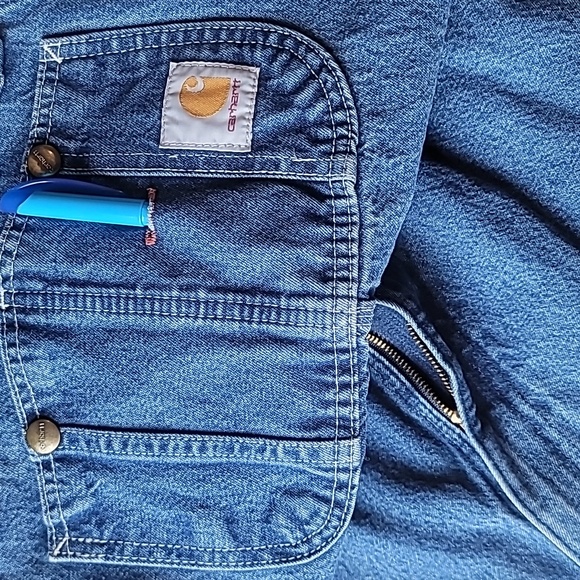 carhartt Men Vintage Workwear Overalls Loose Fit Carpenter Blue Jean 42x32 EUC - Picture 7 of 16